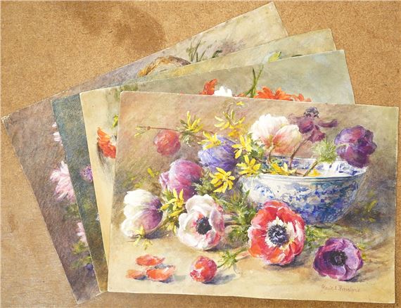 Set of four original watercolours for postcard designs - Annie L. Pressland