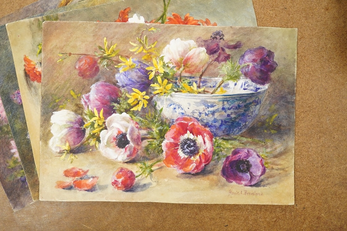 Artwork by Annie L. Pressland, Set of four original watercolours for postcard designs, Made of Watercolours On Card