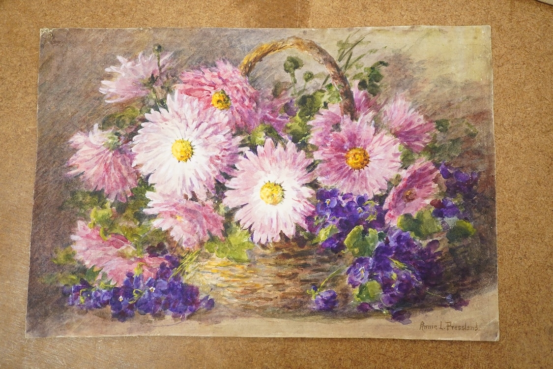 Artwork by Annie L. Pressland, Set of four original watercolours for postcard designs, Made of Watercolours On Card