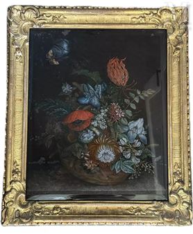 Nature morte au panier de fleurs sur un entablement - Johanna Elisabeth Weydmuller