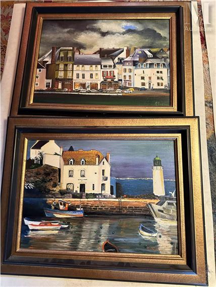 Paire de toiles représentant le port et les quais de Belle-Île