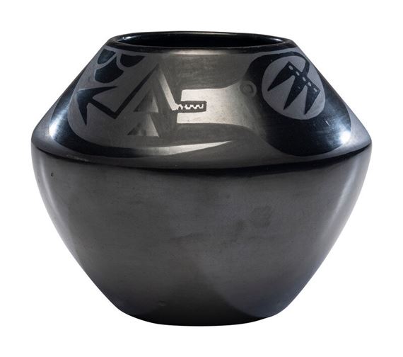 Maria and Santana Martinez
(San Ildefonso, 1887-1980 / 1909-2002)
Blackware Pottery Jar, with Avanyu by Maria Montoya Martinez, Santana Roybal Martinez, 1887-1980