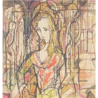 GIRL IN CLOISTERS - Leslie Hurry