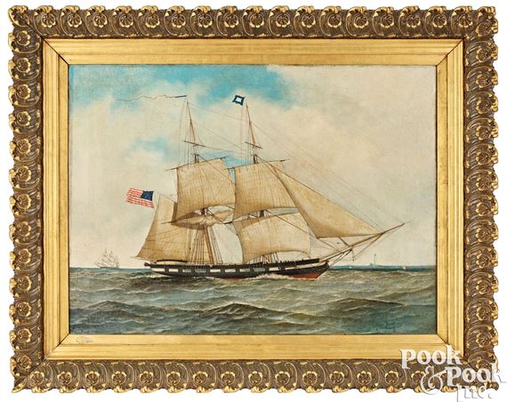 Antonio Jacobsen oil on canvas portrait of the USS Enterprise - Antonio Jacobsen