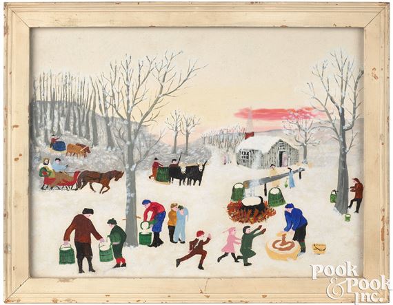 Grandma Moses oil on board, Sugaring Off by Grandma Moses, 1942