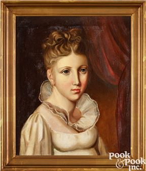 Attributed to Peter Lehn Grosh oil on canvas portrait of a young woman - Peter Lehn Grosh