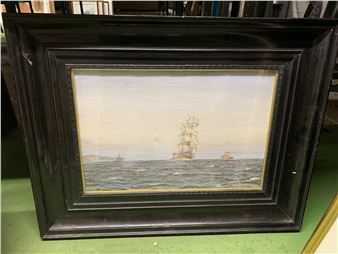 A FRAMED WATERCOLOUR OF A GALLEON - Patrick Downie