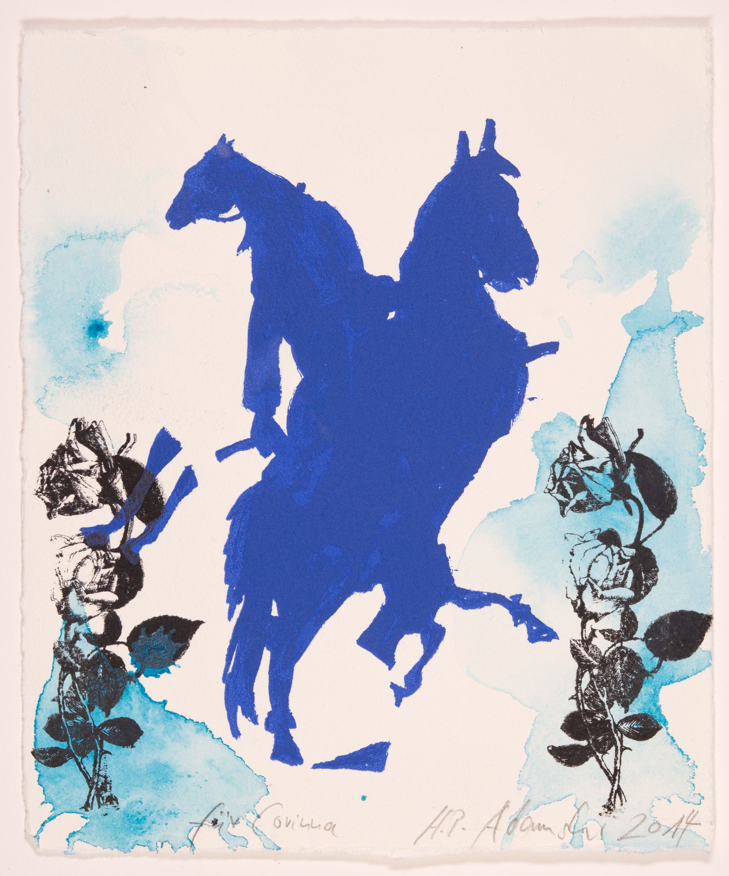 Artwork by Hans Peter Adamski, Sich selbst reitende Pferde, Made of Aquarell Und Stempeldruck Auf Velin, Offsetlithographie