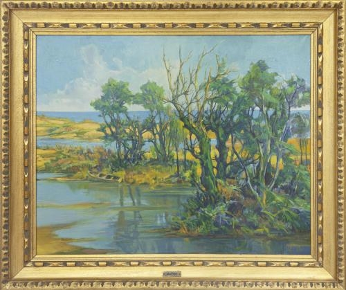 Artwork by A. Mateo, VISTA DE UN PANTANO Y ARBOLEDA, Made of oil on canvas