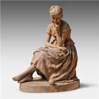 a large cast iron grave statue of a mourning girl - Ernest Salu