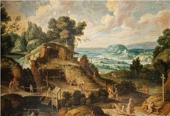 mountainous landscape with working monks - Joos de Momper II