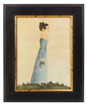 Folk Art portrait of a young woman with purse - Jacquelyn Trone