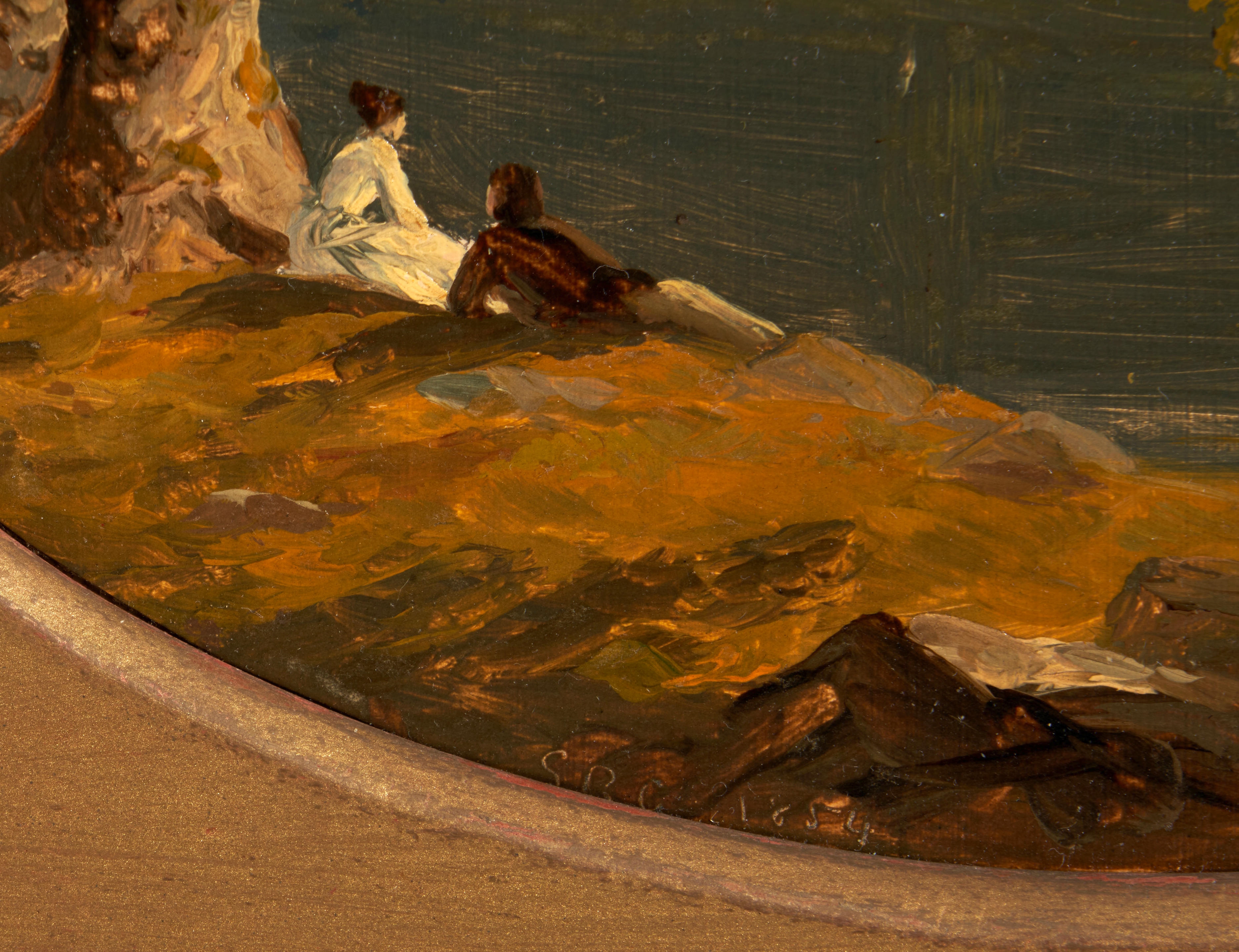 Artwork by Sanford Robinson Gifford, The Riverside, Made of oil on paper