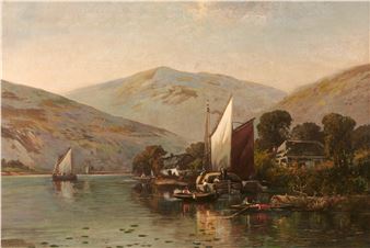 Boats Mooring with Distant Mountains - James Thorpe Flaherty