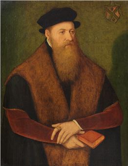 Portrait of a gentleman, half-length, in a fur-trimmed cloak, holding a book - Bartel Bruyn the Younger