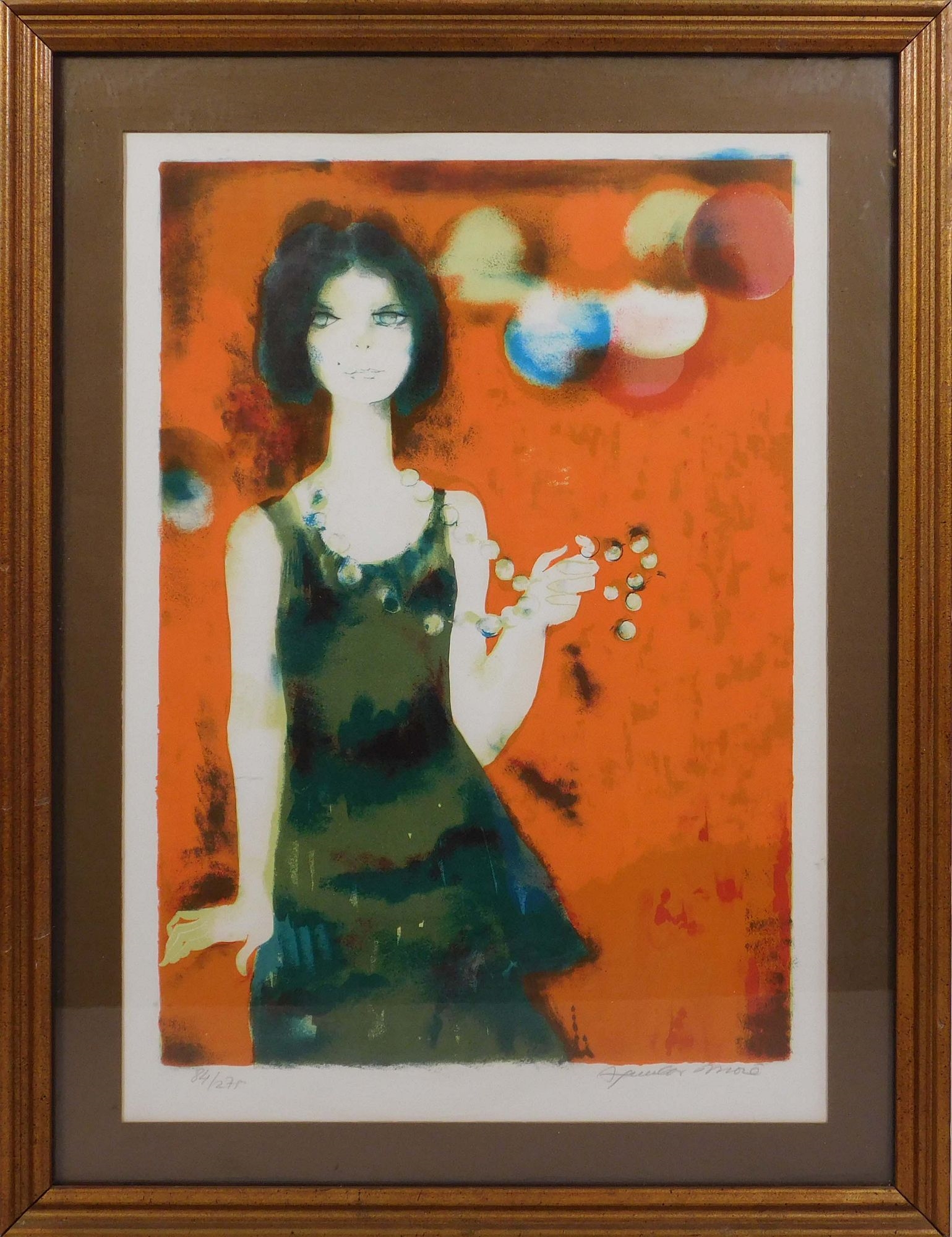 Artwork by Ramón Aguillar Moré, Woman with a Pearl Necklace, Made of Lithograph On Archival Paper