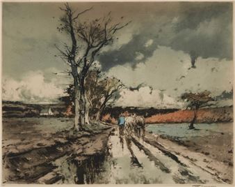 Figure and horse cart in a French landscape - Ferdinand-Jean Luigini