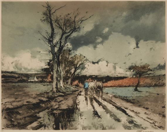 Figure and horse cart in a French landscape - Ferdinand-Jean Luigini