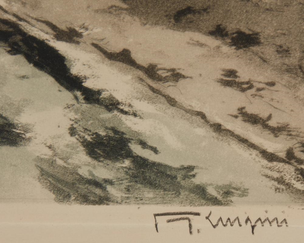 Artwork by Ferdinand-Jean Luigini, Figure and horse cart in a French landscape, Made of Etching And Aquatint In Colors On Paper