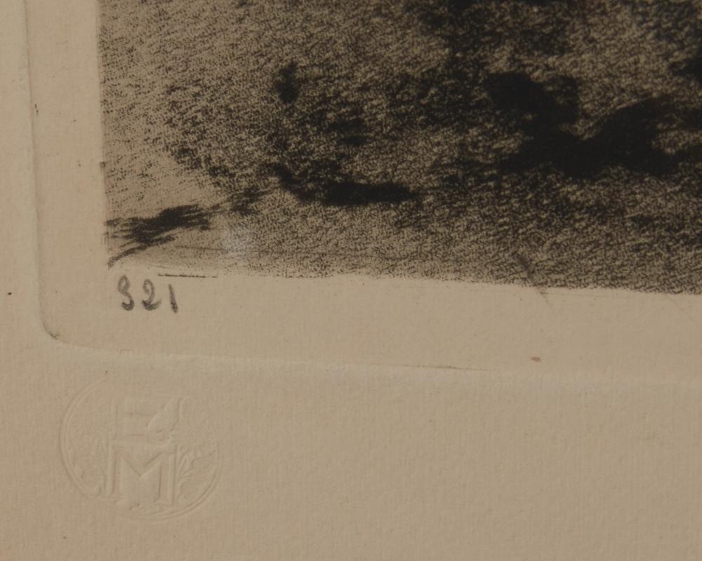 Artwork by Ferdinand-Jean Luigini, Figure and horse cart in a French landscape, Made of Etching And Aquatint In Colors On Paper