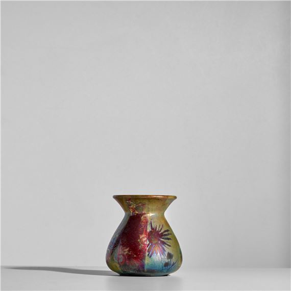 Miniature Vasecirca 1895for Clément Massier, stoneware with iridescent glaze, painted mark 'Ct. MASSIER Golfe Juan L. LEVY'height 2 3/8in (6.1cm); diameter 2 1/8in (5.4cm - Lucien Lévy-Dhurmer