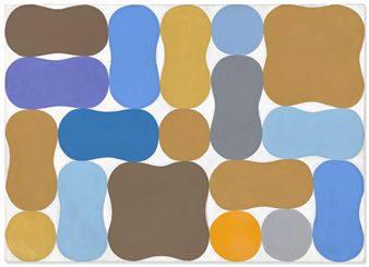 A colorful abstract composition of rounded shapes in a grid layout.