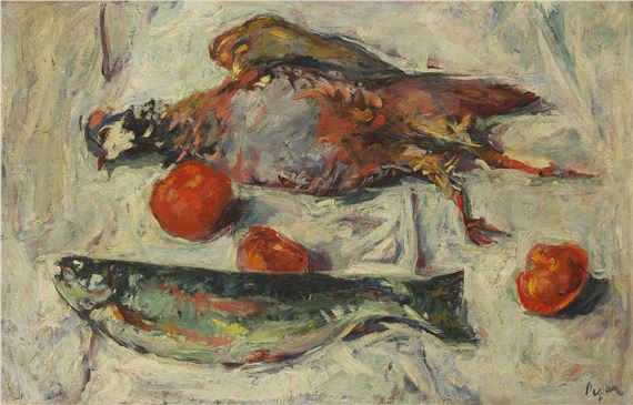 Still life of fish, partridge and fruit - Adrian Ryan