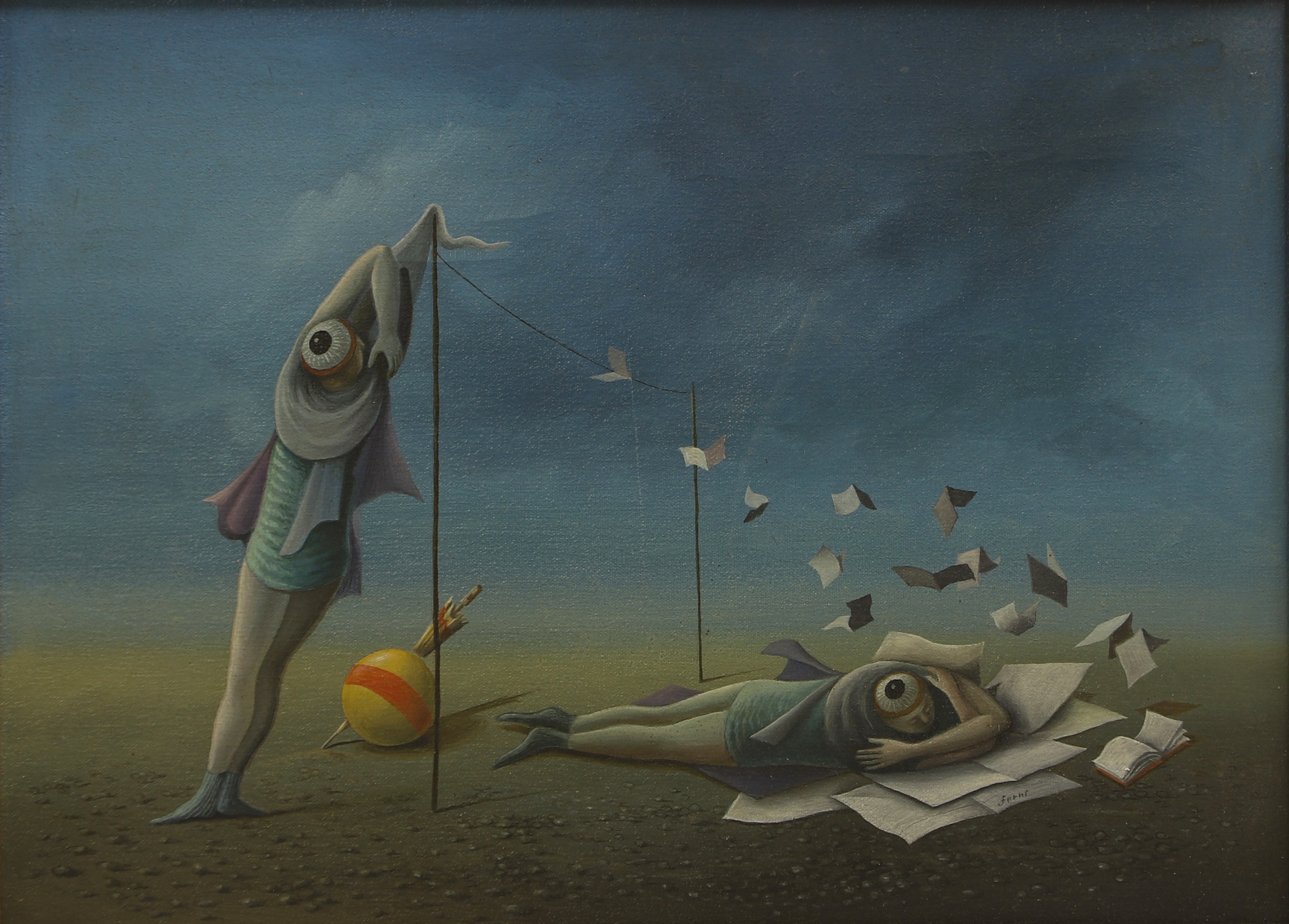 Ronald Ferns | Fish-eye figures on a beach | MutualArt