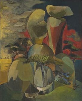 Boulders and Huts (recto); Incomplete Still Life with Jug (verso - Stanley Pinker