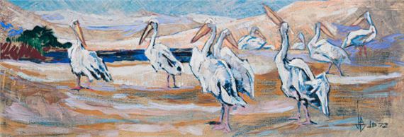 Pelicans in a Landscape - Johannes Blatt