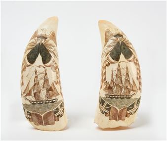 Pair of scrimshaw teeth - Robert Spring