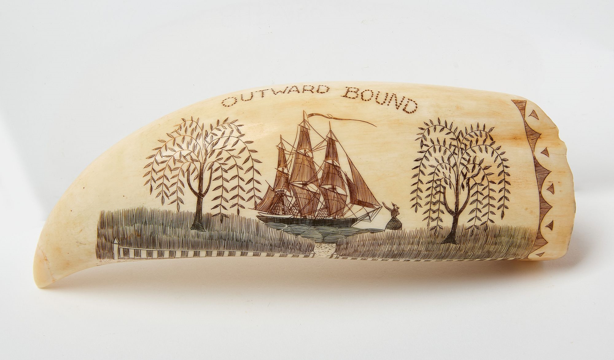Artwork by Robert Spring, Outward Bound, Made of Scrimshaw tooth carved and painted