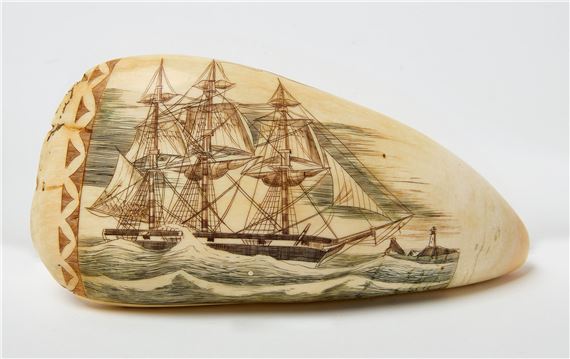 Scrimshaw Tooth with Barque by Robert Spring, 19(79)