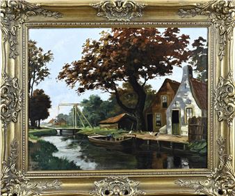 Hollands rivier/kanaalgezicht met ophaalbrug - A.M. Geijp