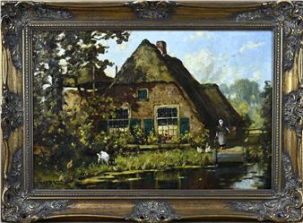 Boerderij met boerin, kippen en geit - Martinus Jacobus Nefkens