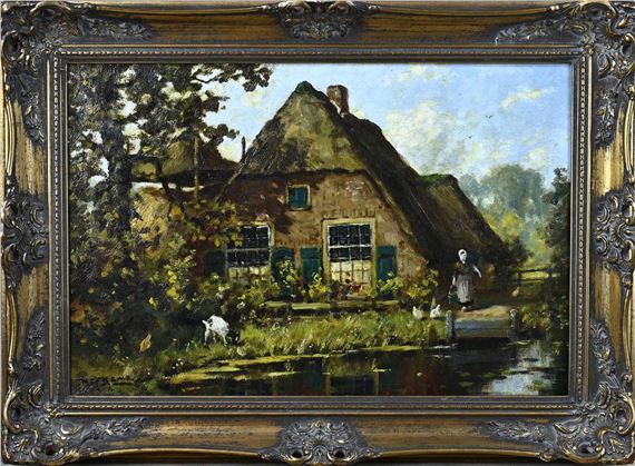 Boerderij met boerin, kippen en geit - Martinus Jacobus Nefkens