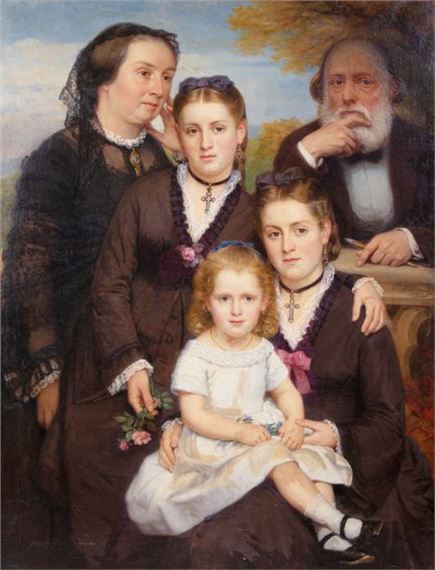 Jules Villeneuve | Family portrait near a balustrade (1873) | MutualArt