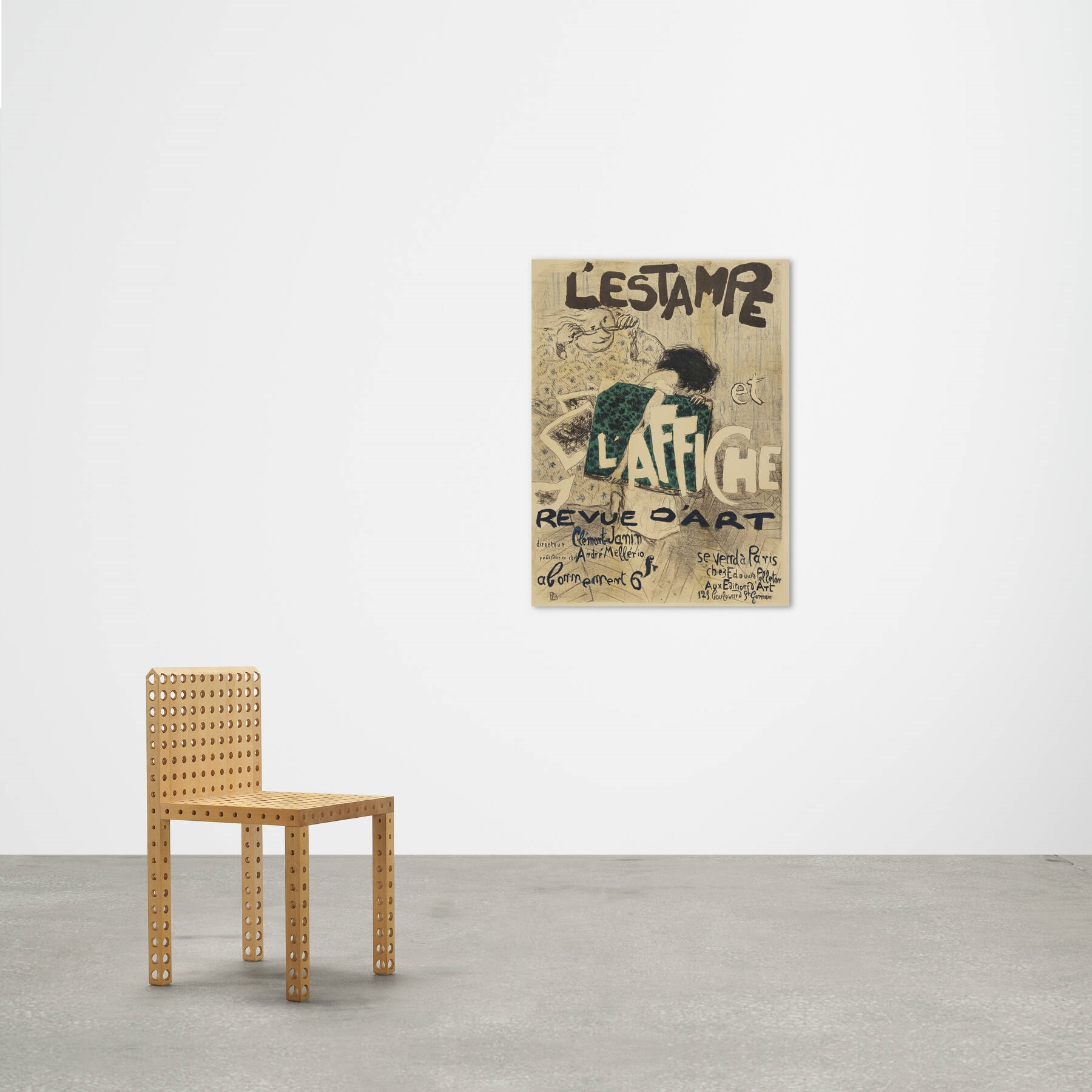 A vintage-style poster featuring a figure in profile holding a green patterned object against a textured background with bold lettering.