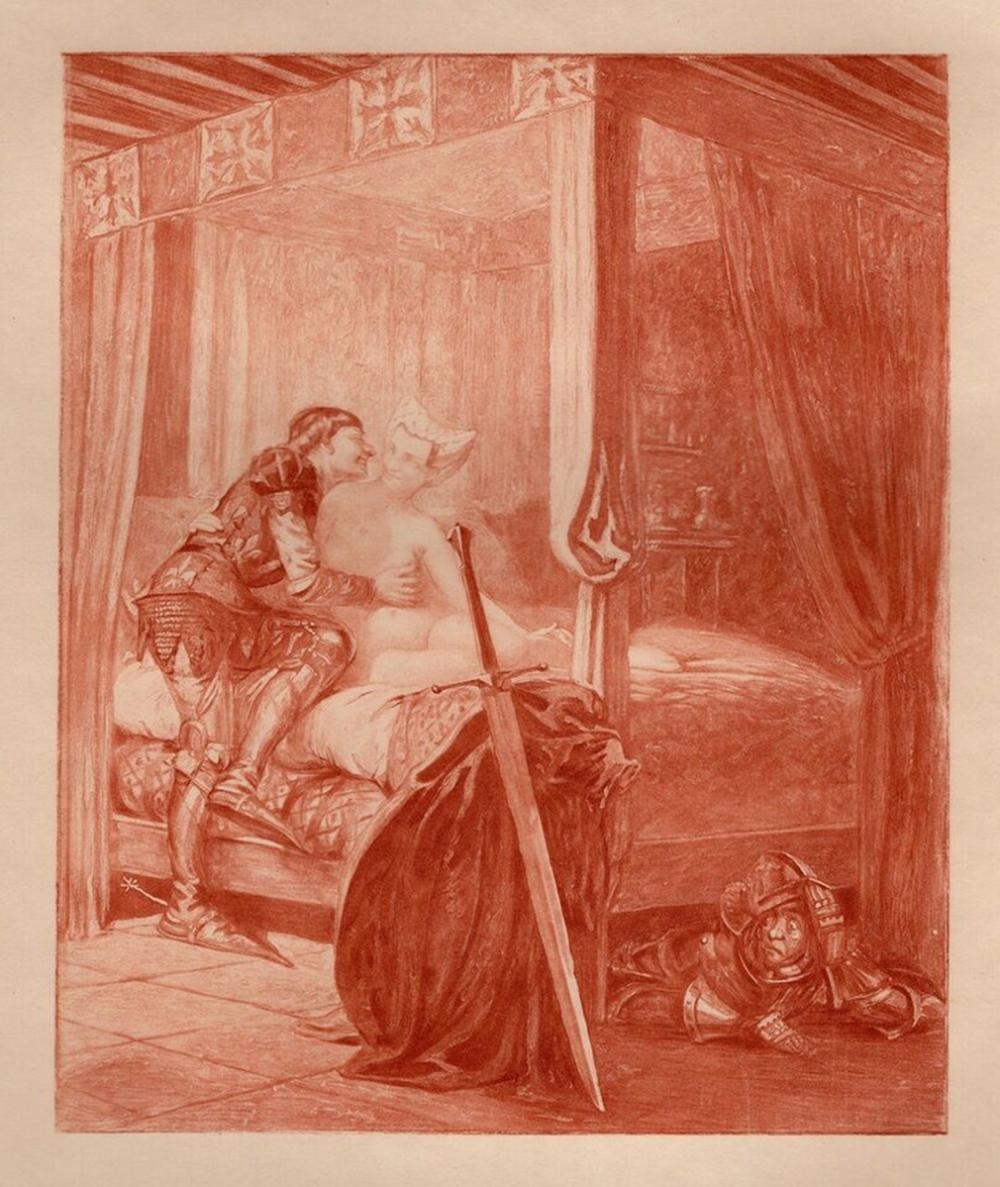 Artwork by Edmond Malassis, R. Lorrain, The Knight's Desires II (Les désirs du Chevalier II, Made of Copper Plate Engraving In Red Ink On Velin Paper