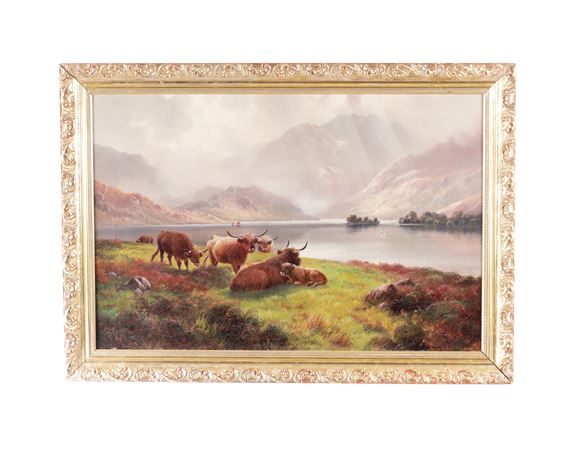 Henry R. Hall | HIGHLAND CATTLE AT LOCH KATRINE (1912) | MutualArt