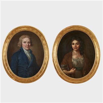 Ett par porträtt föreställande Johannes Hazelius (1758-1828) och hans maka Lovisa Dorotea Hazelius, född Keyser (1771-1850) - Lorens Pasch