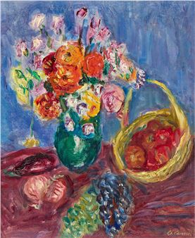 Vase de fleurs et panier de tomates - Charles Camoin