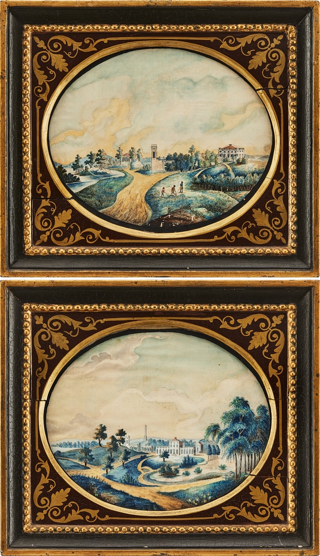 Artwork by Swedish School, 19th Century, Sidenmålningar, ett par med motiv från Haga, Made of Akvarell på siden