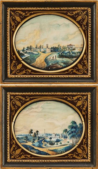 Sidenmålningar, ett par med motiv från Haga - Swedish School, 19th Century