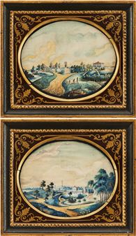 Sidenmålningar, ett par med motiv från Haga - Swedish School, 19th Century