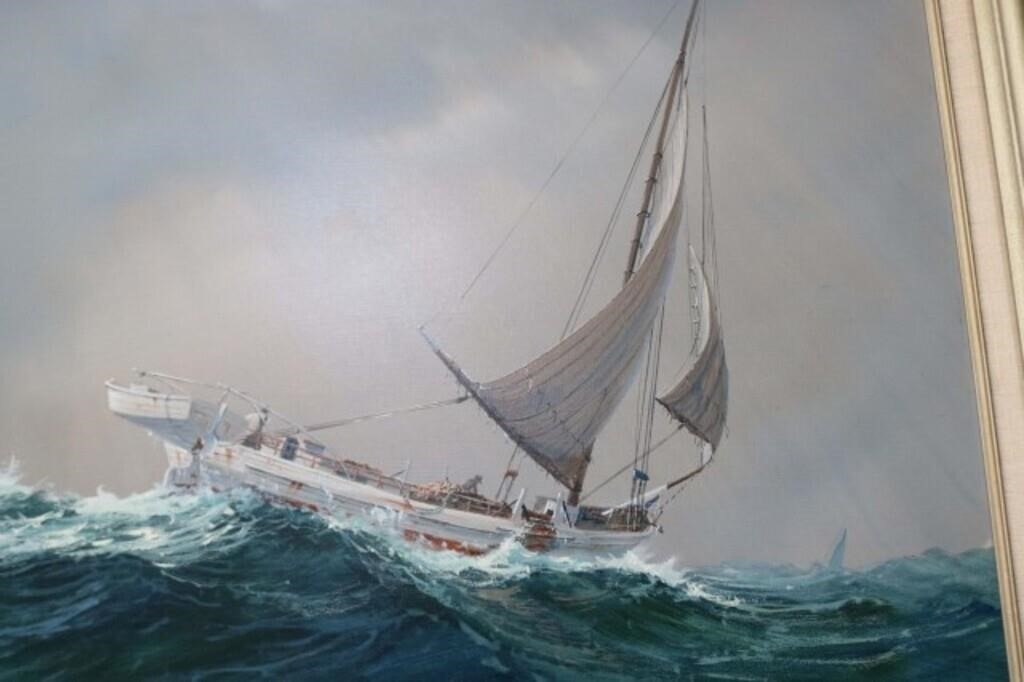 Artwork by Wellford N Will Haddon, SHIP IN ROUGH SEAS, Made of Oil On Masonite