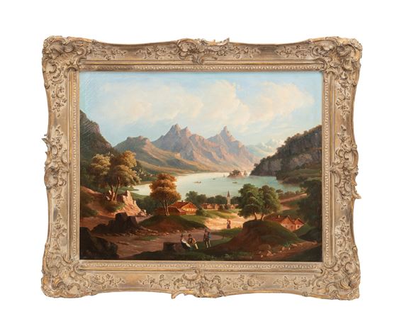 Idyllic Mountain Landscape with Figures by Continental School, 19th Century