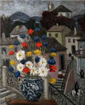 Untitled (View of village with flower pot) - Francis Smith