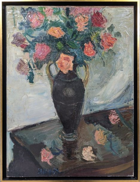 Artwork by Gabriel Dauchot, Bouquet de roses, Made of Oil On Canvas