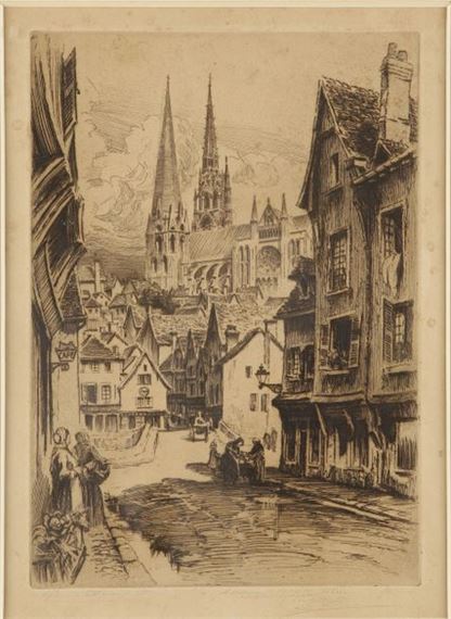 Charles Pinet | Busy Street in Chartres (1930) | MutualArt